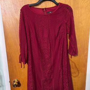 Burgundy Knee Length Lace Dress